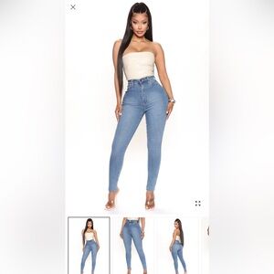 Fashion Nova High-Rise Skinny Jeans in Light Blue Denim
